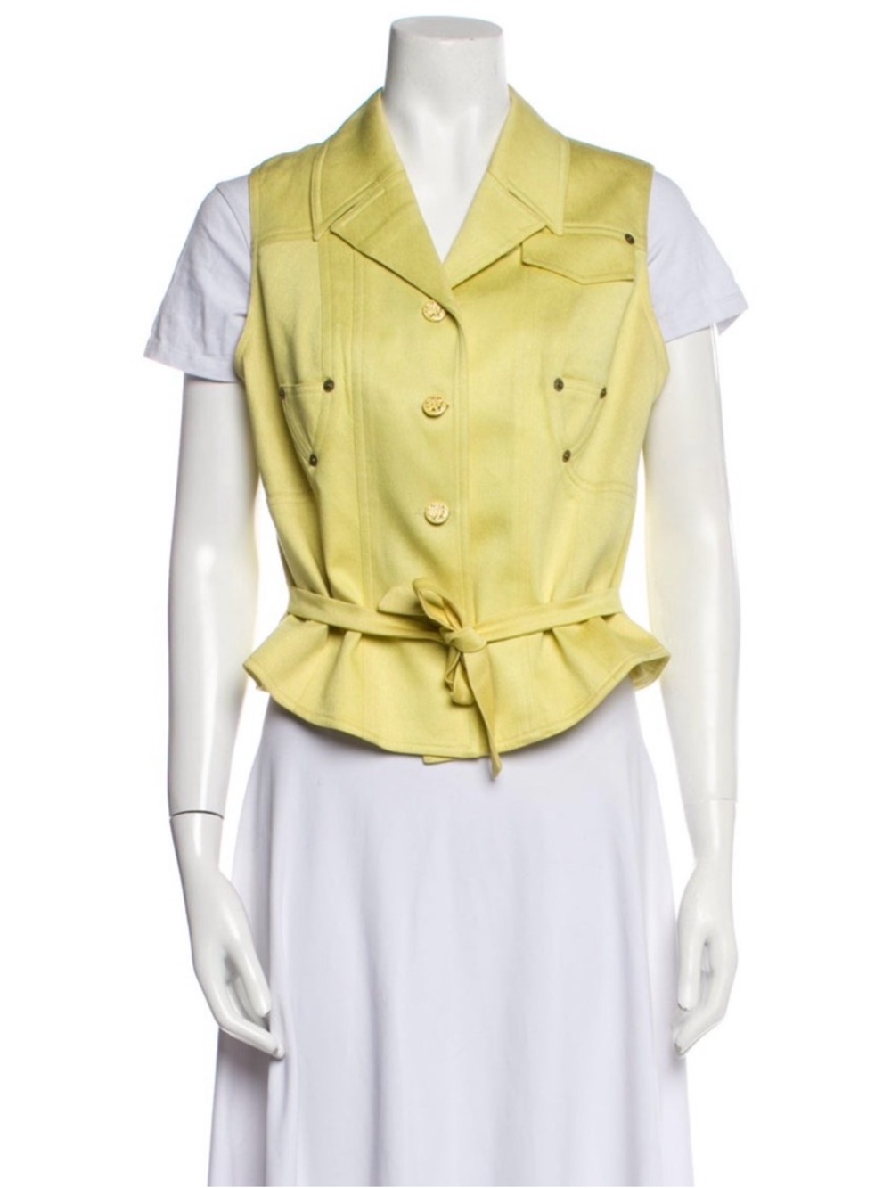 Sleeveless Yellow Tie-Waist Vest